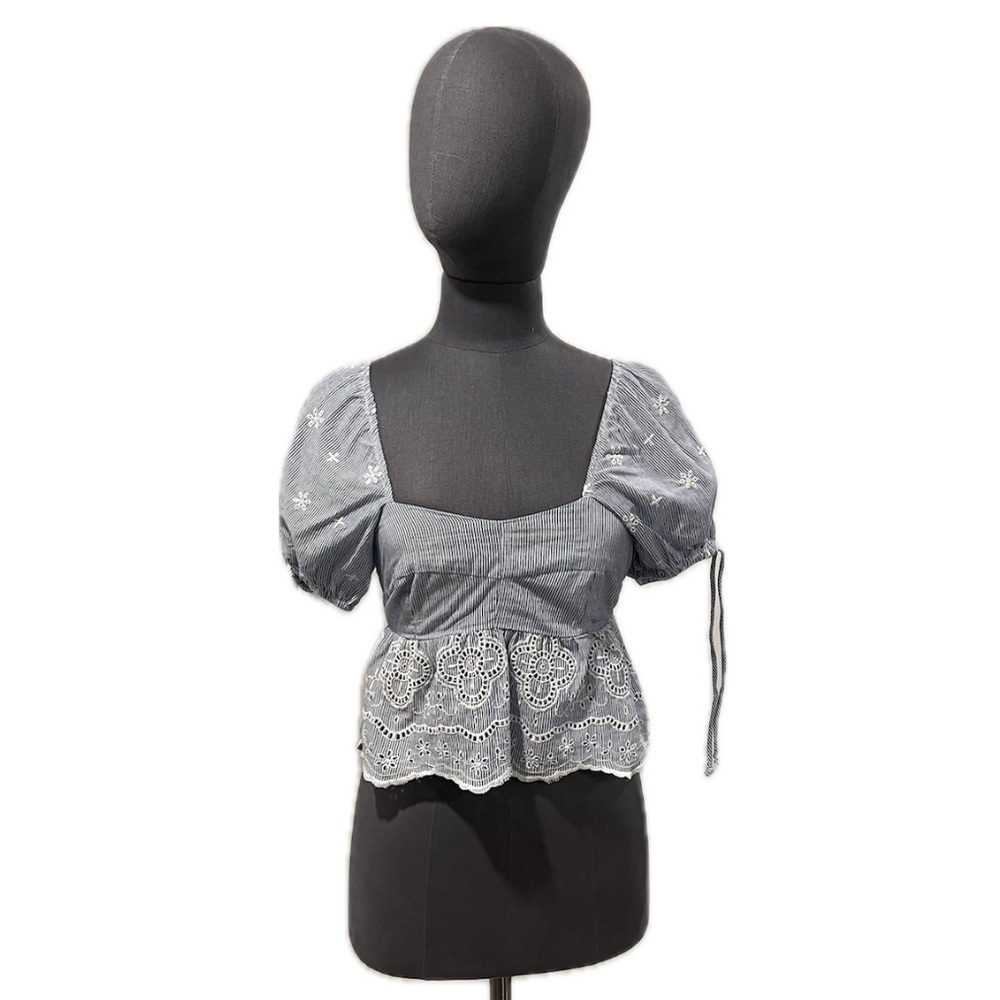 Chic Blue Women's Blouse with Embroidery